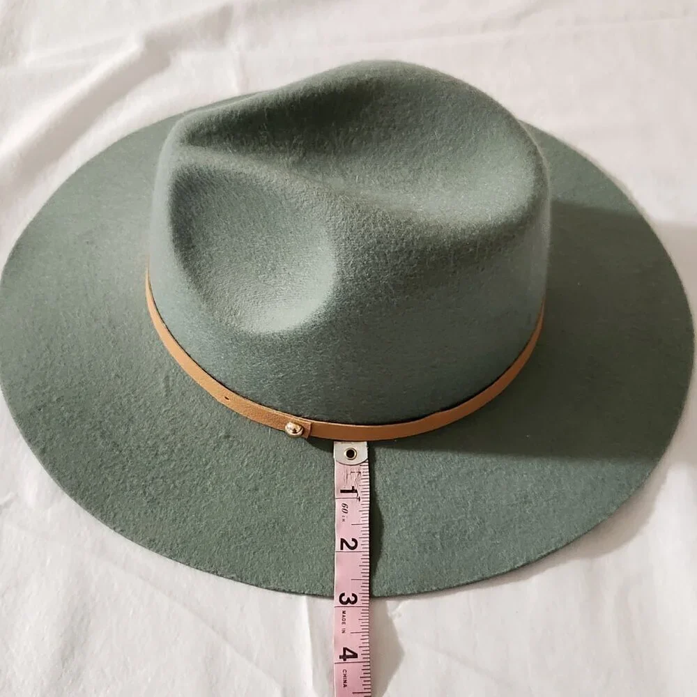 Fedora Hat Sage Green Soft Felt Pinched Crown Wide Brim Unisex Travel Walking